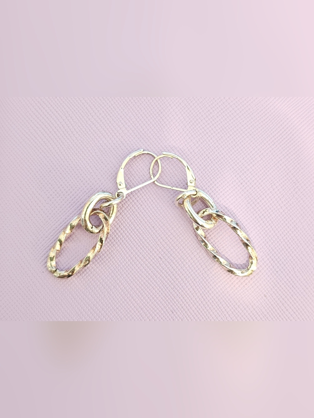 925 Sterling Silver Textured Hoop Drop Earrings